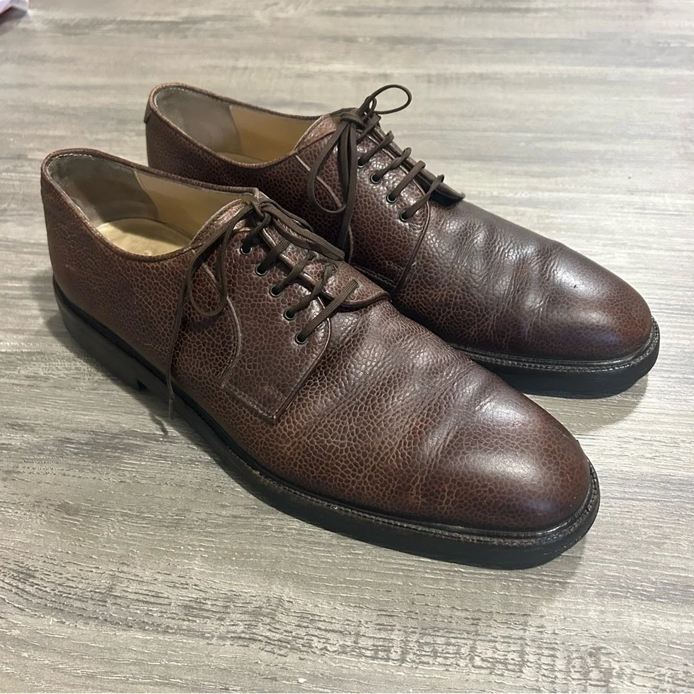 Salvatore Ferragamo Brown Pebbled Leather Derby Dress Shoes